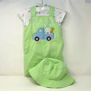 Good Lad Easter Bunny Green White Seer Sucker Hat Outfit Size 18 Months